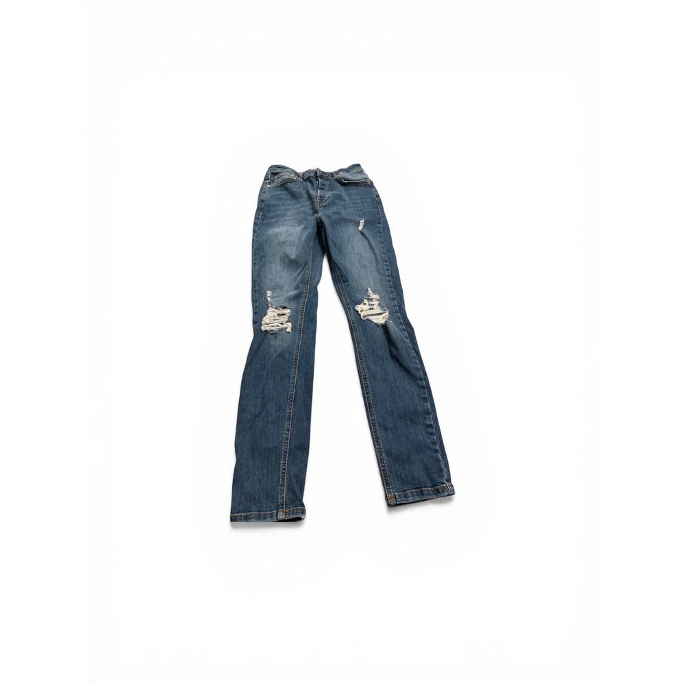 Forever 21 Premium Distressed Skinny Jeans Blue Button Fly Womens Size 28